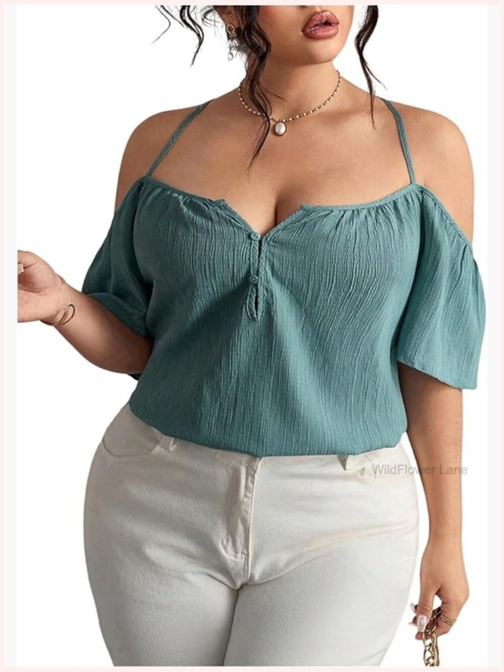 Plus Size Cold Shoulder Criss Cross Short Sleeve Blouse Top
